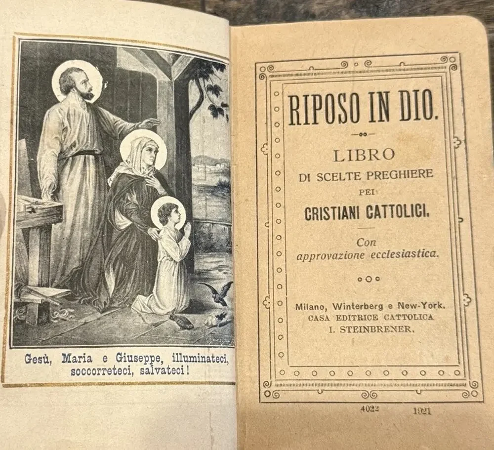 Vintage 1921 Italian Catholic Prayer Book Titled 